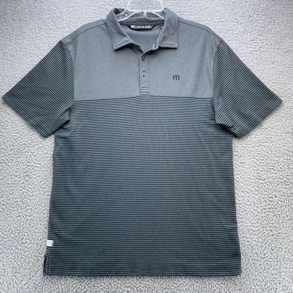 Travis Mathew Polo Shirt Mens Large Gray Striped Golf Performance